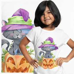 Koszulka Dziecięca Dziewczynki Kotek Halloween