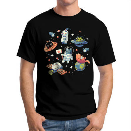 Koszulka Męska Śmieszna Koty w Kosmosie